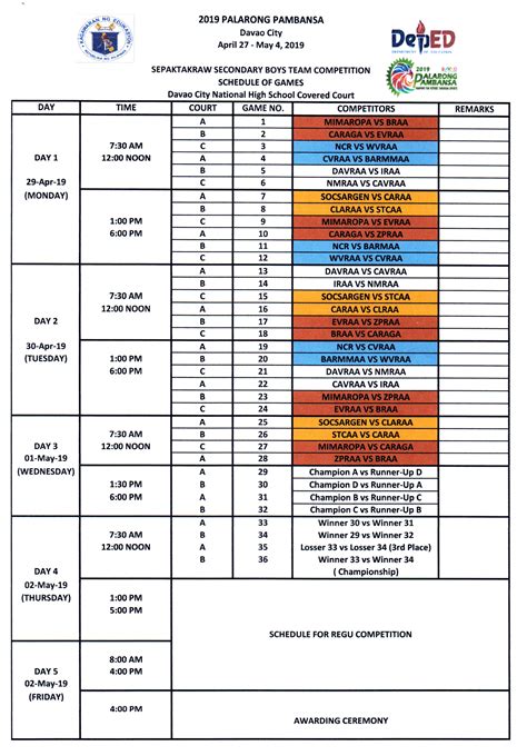 palarong pambansa 2022|Games Schedule .